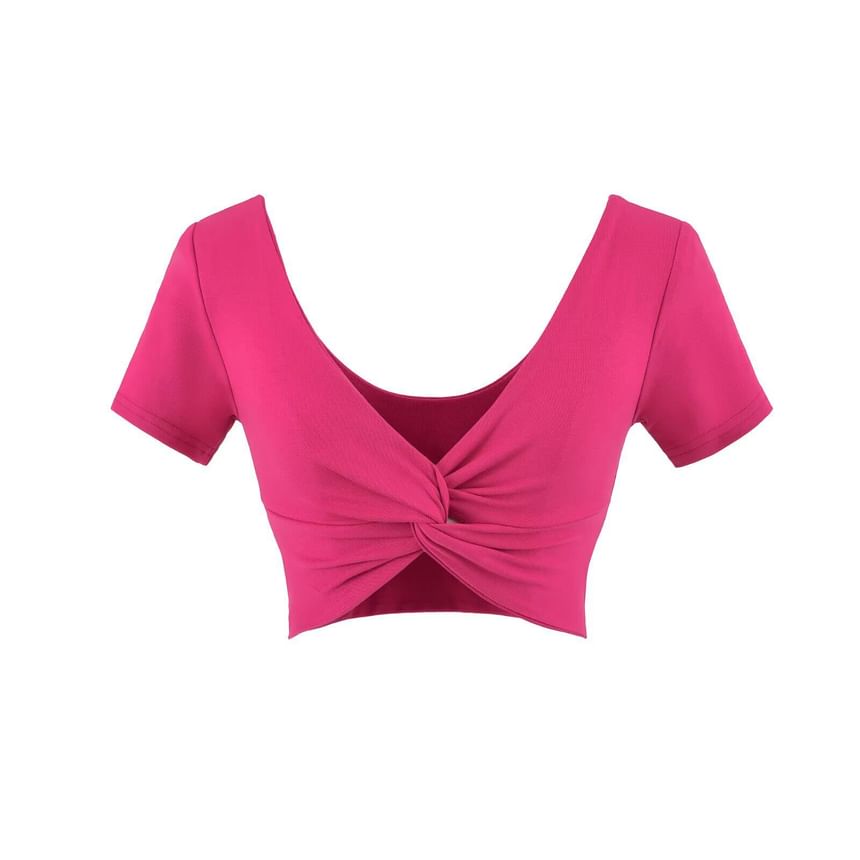 V-Neck Twisted Cropped Tee with Short Sleeves
