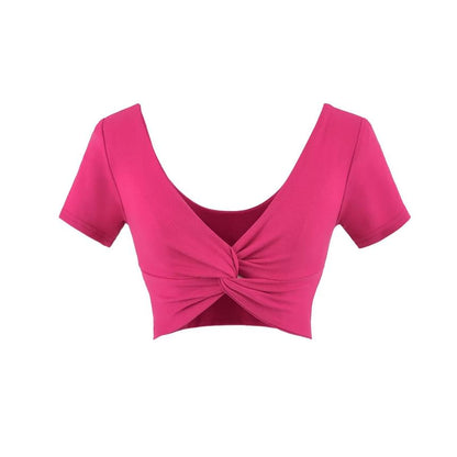 V-Neck Twisted Cropped Tee with Short Sleeves