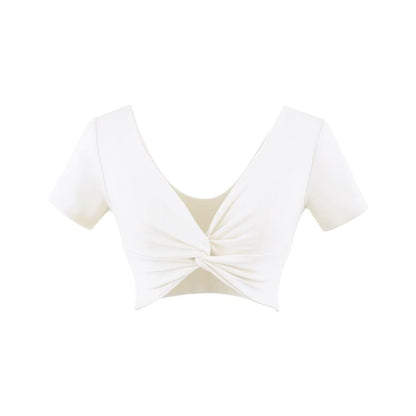 V-Neck Twisted Cropped Tee with Short Sleeves