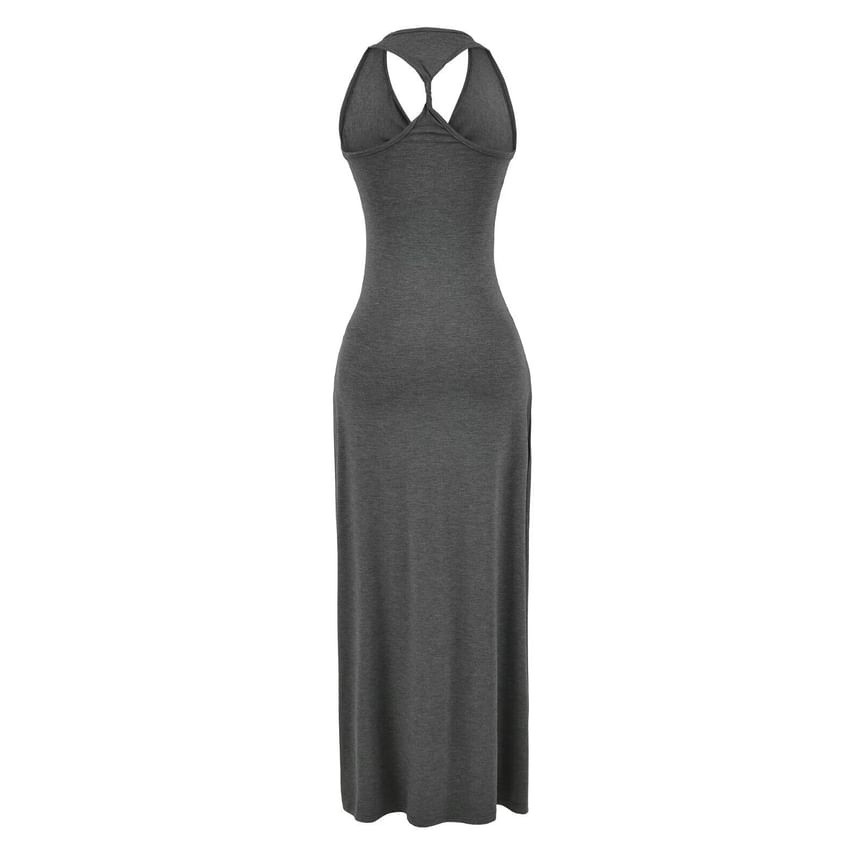 Sleeveless V-Neck Twisted Plain Maxi Sheath Dress