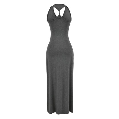 Sleeveless V-Neck Twisted Plain Maxi Sheath Dress