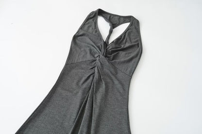 Sleeveless V-Neck Twisted Plain Maxi Sheath Dress
