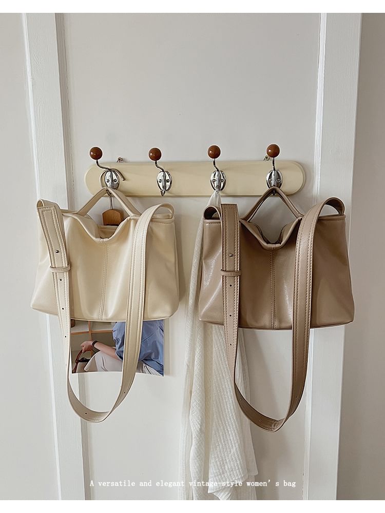 Faux Leather Crossbody Tote Bag