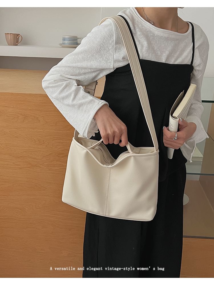 Faux Leather Crossbody Tote Bag