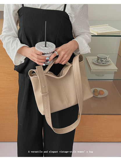 Faux Leather Crossbody Tote Bag