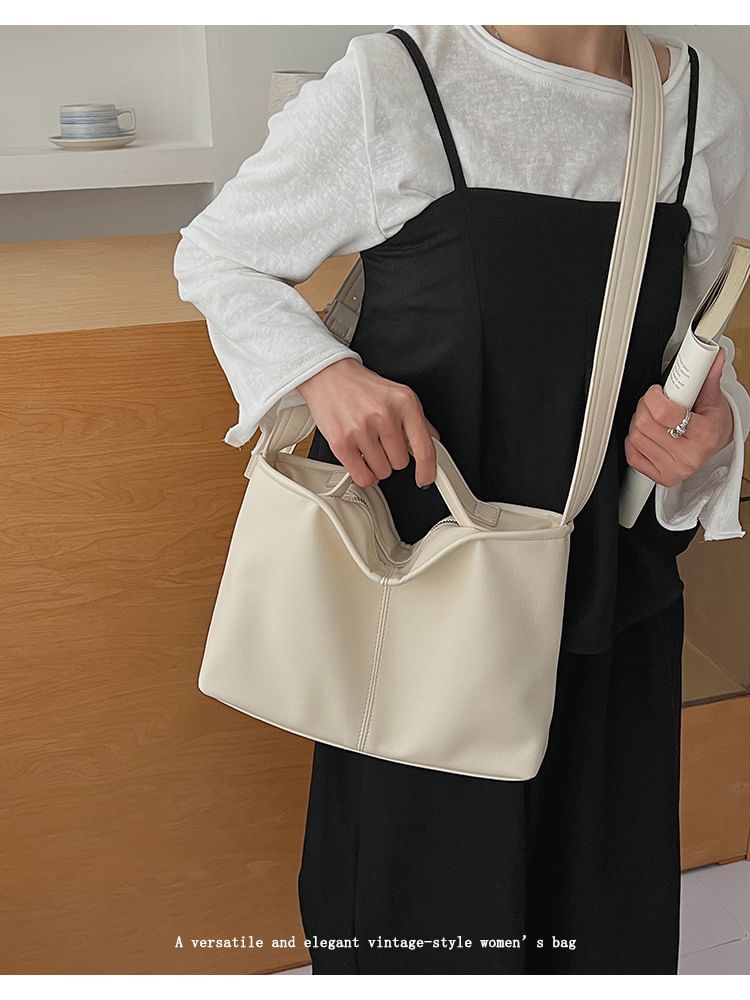 Faux Leather Crossbody Tote Bag