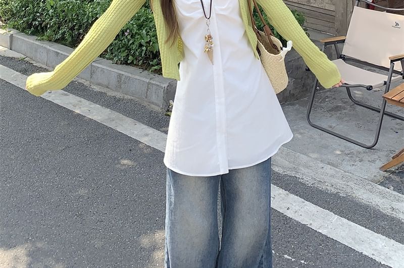 Plain Crop Cardigan / V-Neck Flowy Camisole Top