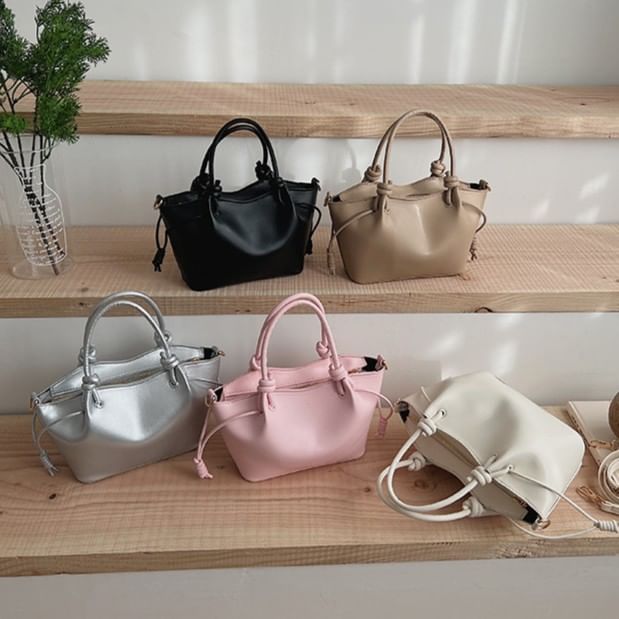 Drawstring Knotted Handle Crossbody Tote Bag