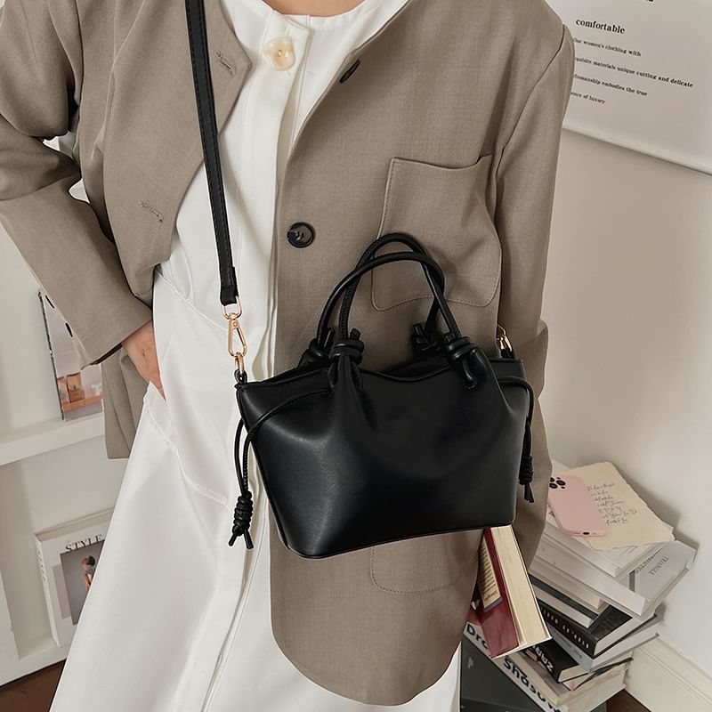 Drawstring Knotted Handle Crossbody Tote Bag