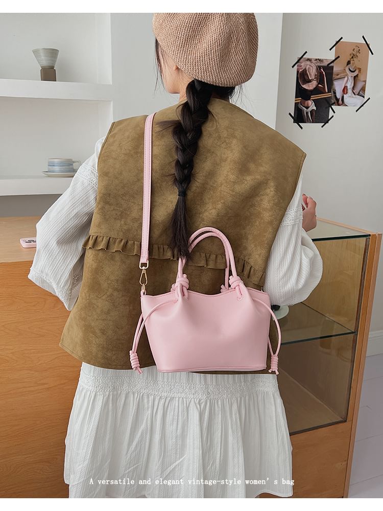 Drawstring Knotted Handle Crossbody Tote Bag