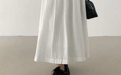 Sleeveless V-Neck Plain Pleated Hem Maxi A-Line Dress