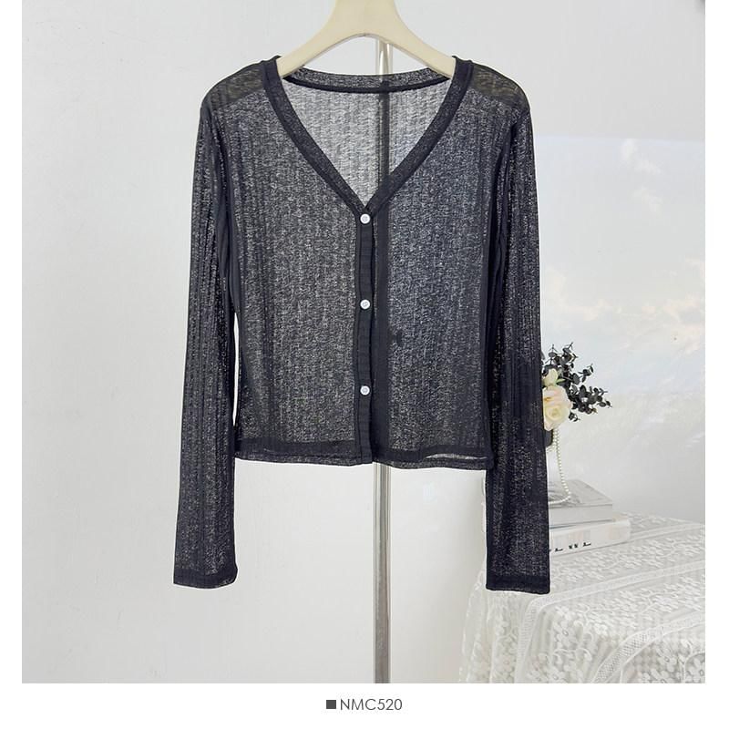 V-Neck Plain Ribbed Knit Cardigan