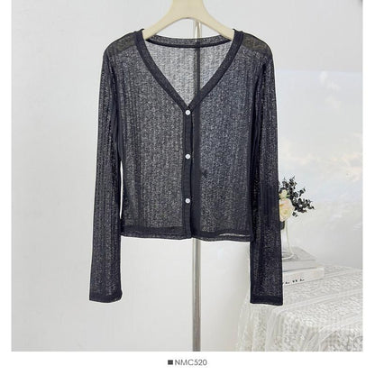 V-Neck Plain Ribbed Knit Cardigan