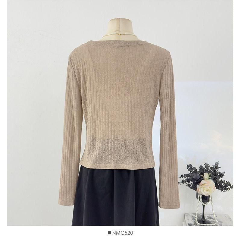 V-Neck Plain Ribbed Knit Cardigan