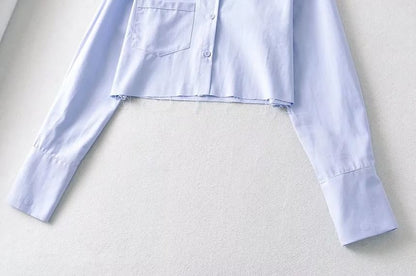Collared Buttoned Cropped Plain Sleeved Shirt