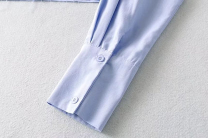 Collared Buttoned Cropped Plain Sleeved Shirt
