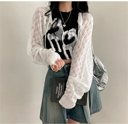 Perforated Open Front Cardigan