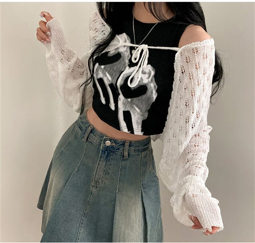 Perforated Open Front Cardigan