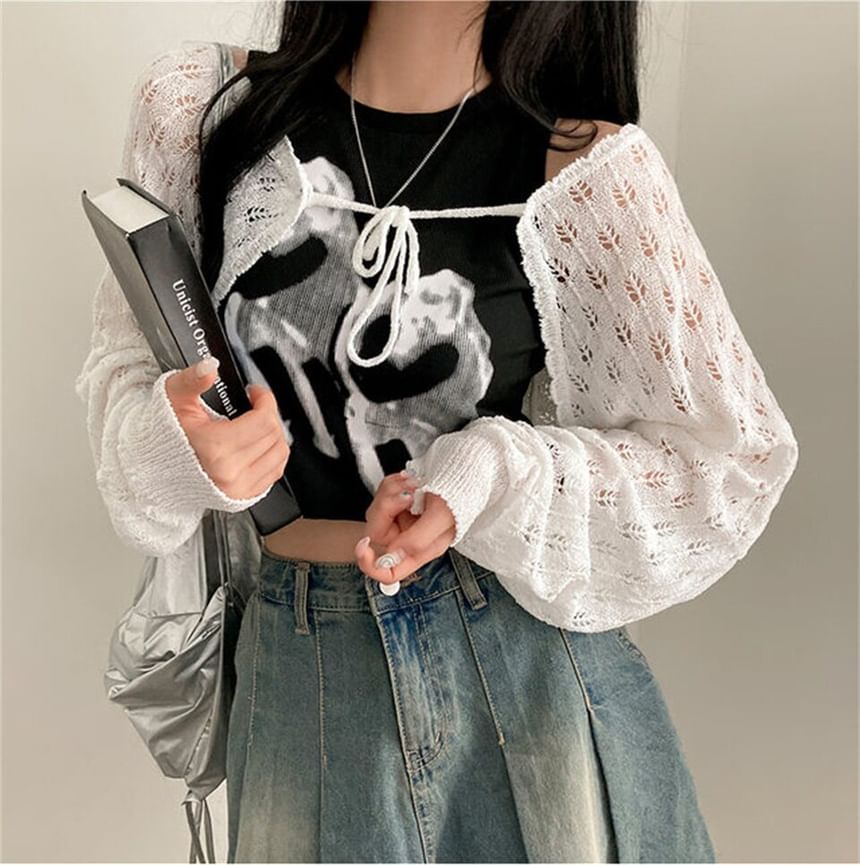 Perforated Open Front Cardigan