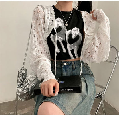 Perforated Open Front Cardigan