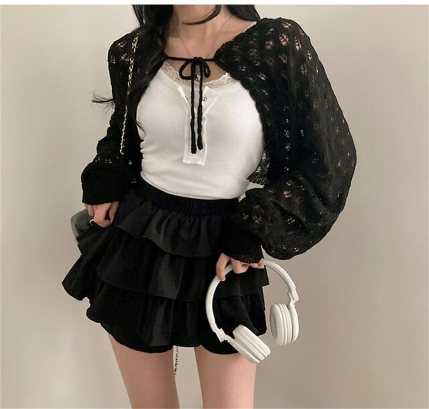Perforated Open Front Cardigan