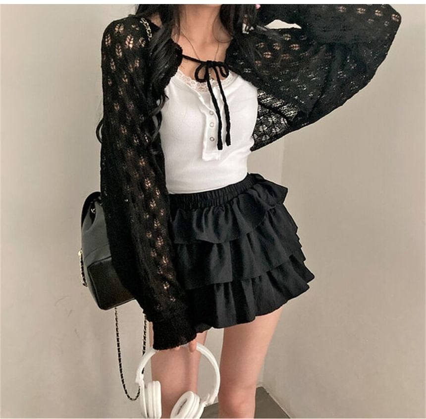 Perforated Open Front Cardigan