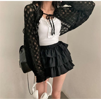 Perforated Open Front Cardigan