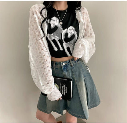 Perforated Open Front Cardigan
