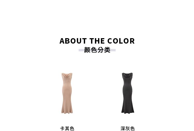 Sleeveless Cowl Neck Plain Panel Lace Maxi Mermaid Dress