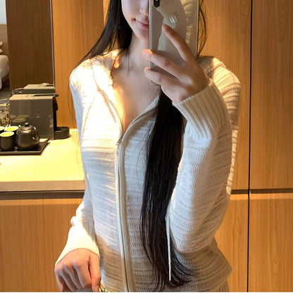 Zip-Up Plain Cardigan