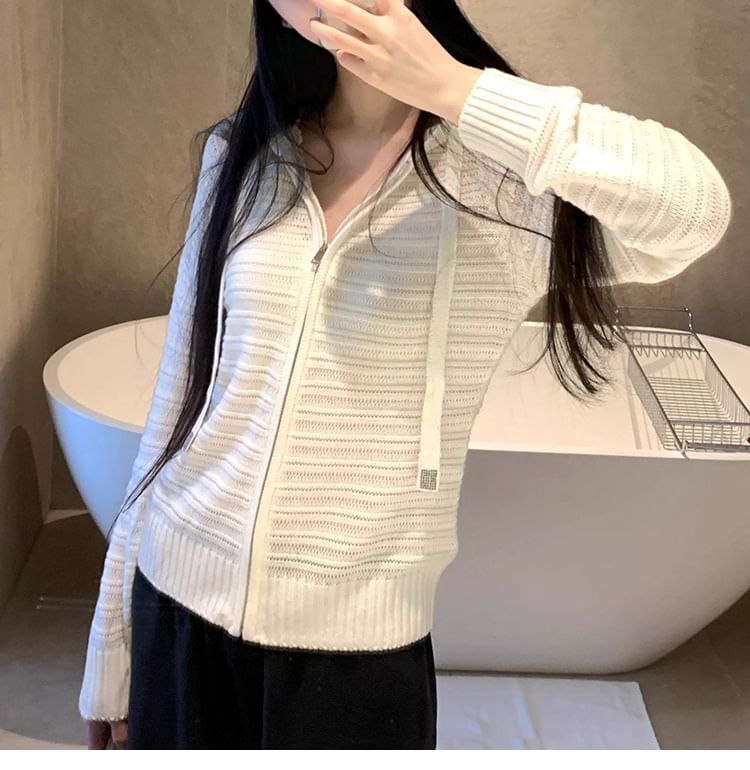 Zip-Up Plain Cardigan