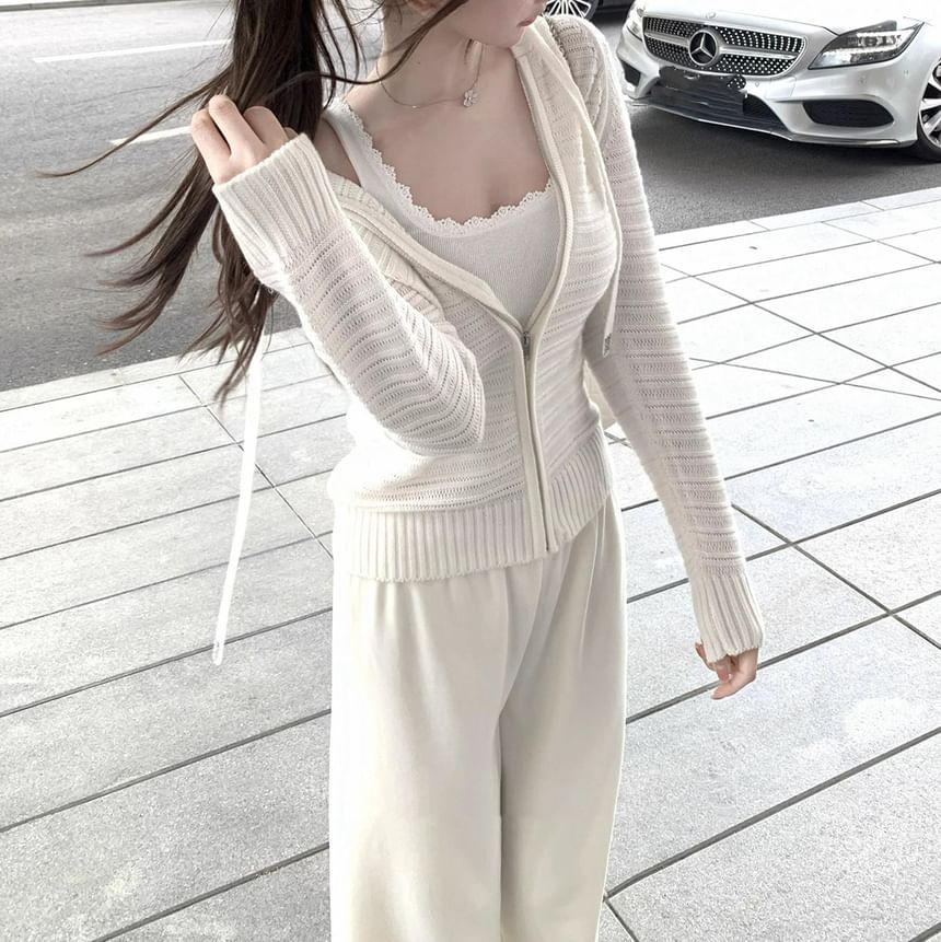 Zip-Up Plain Cardigan