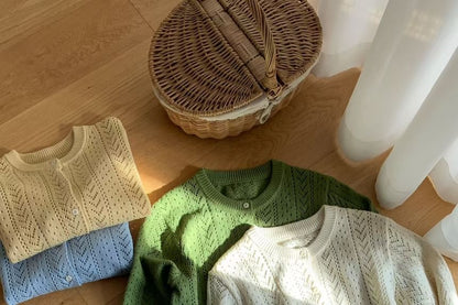 Crewneck Button-Up Plain Cardigan