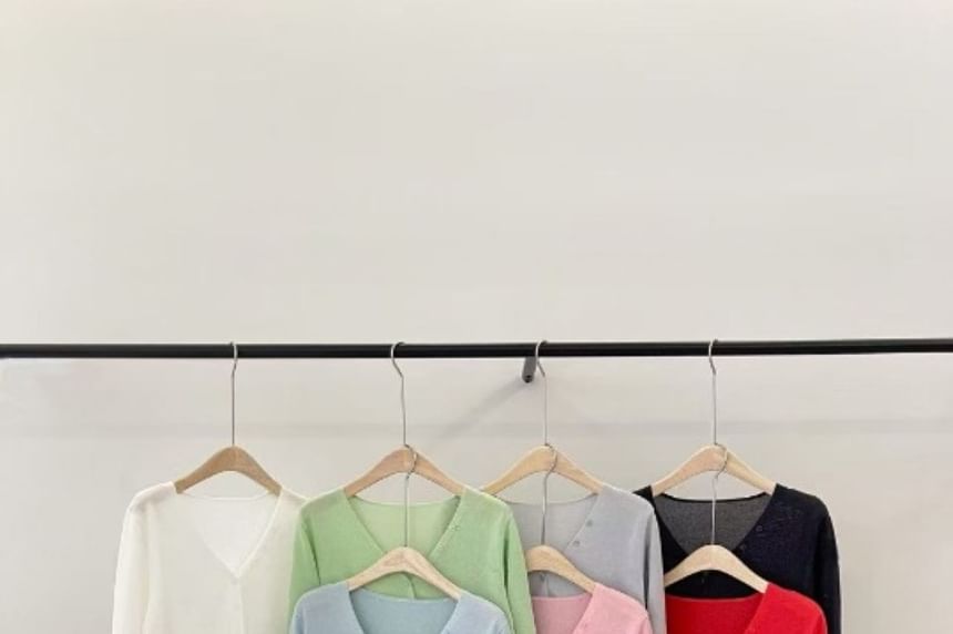 V-Neck Button-Up Plain Cardigan