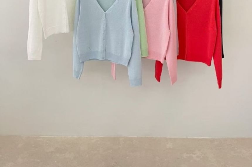 V-Neck Button-Up Plain Cardigan