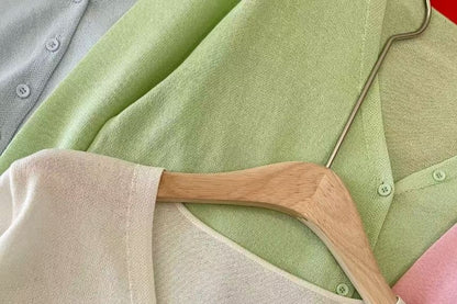 V-Neck Button-Up Plain Cardigan