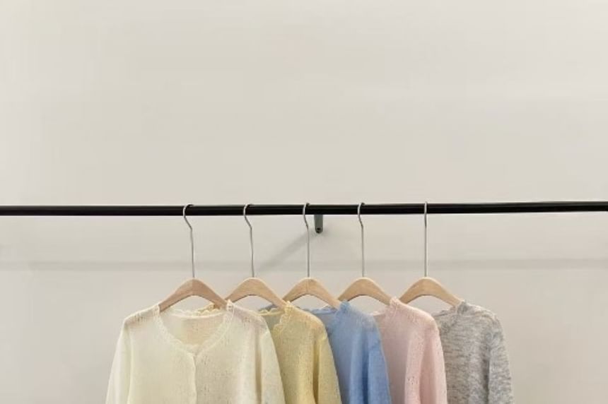Button-Up Perforated Plain Cardigan
