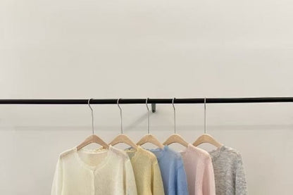 Button-Up Perforated Plain Cardigan