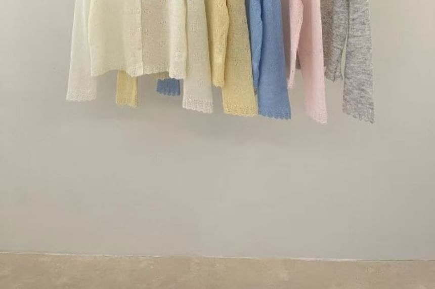 Button-Up Perforated Plain Cardigan
