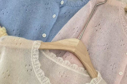 Button-Up Perforated Plain Cardigan