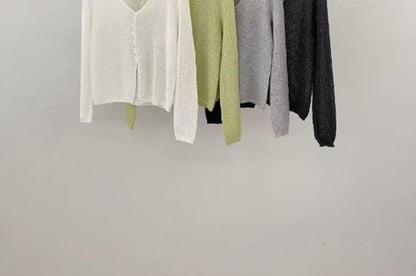 V-Neck Plain Crop Cardigan