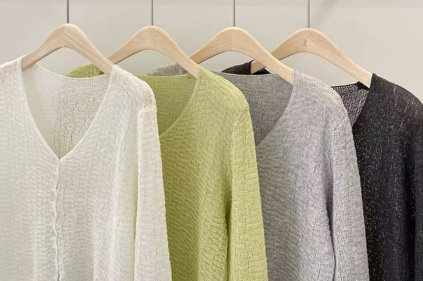 V-Neck Plain Crop Cardigan