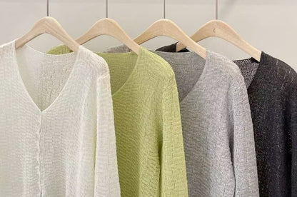 V-Neck Plain Crop Cardigan