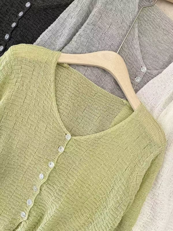 V-Neck Plain Crop Cardigan