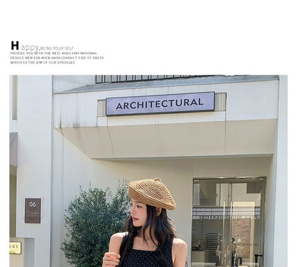 Sleeveless Square Neck Dotted Ruffle Asymmetrical Maxi Sundress