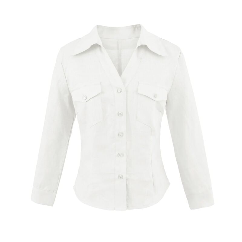 Solid Button-Down Shirt with Long Sleeves