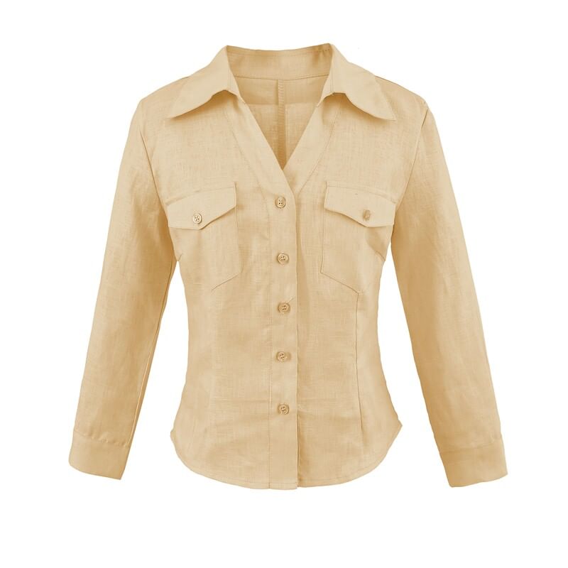 Solid Button-Down Shirt with Long Sleeves