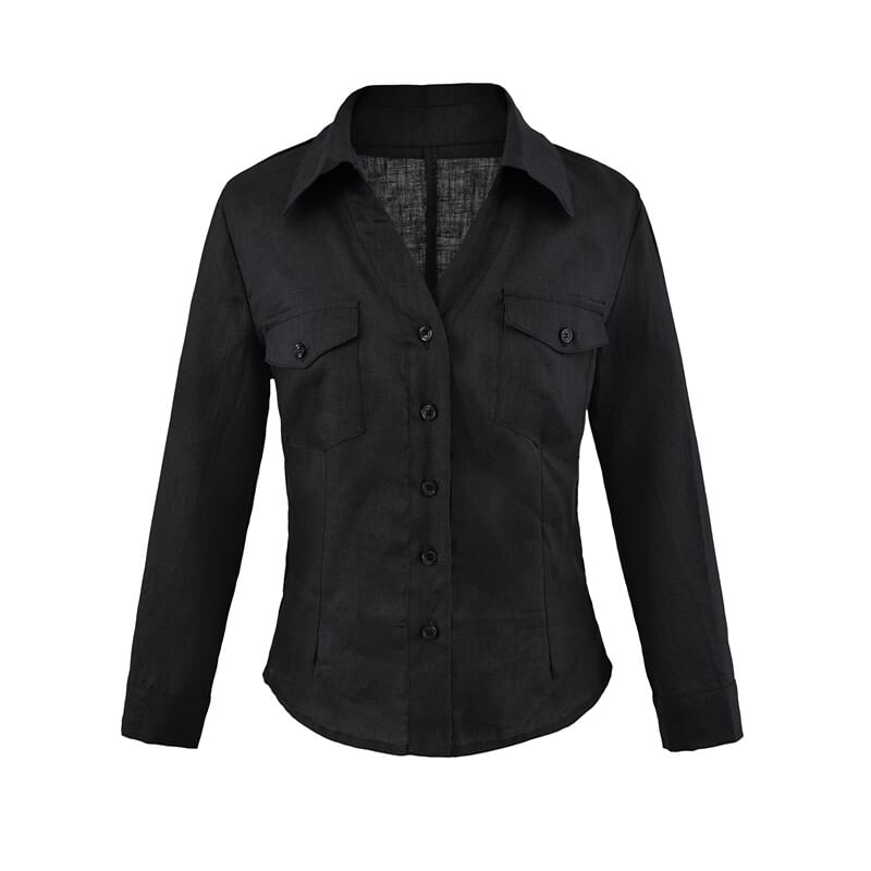 Solid Button-Down Shirt with Long Sleeves