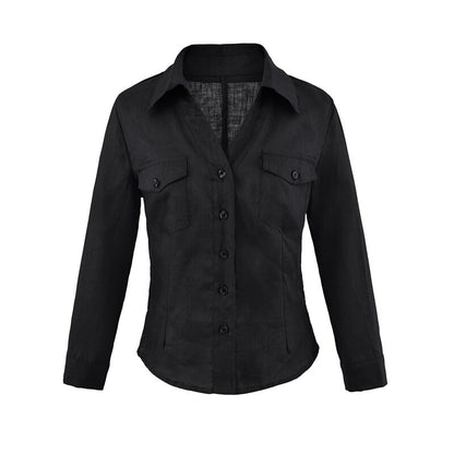 Solid Button-Down Shirt with Long Sleeves