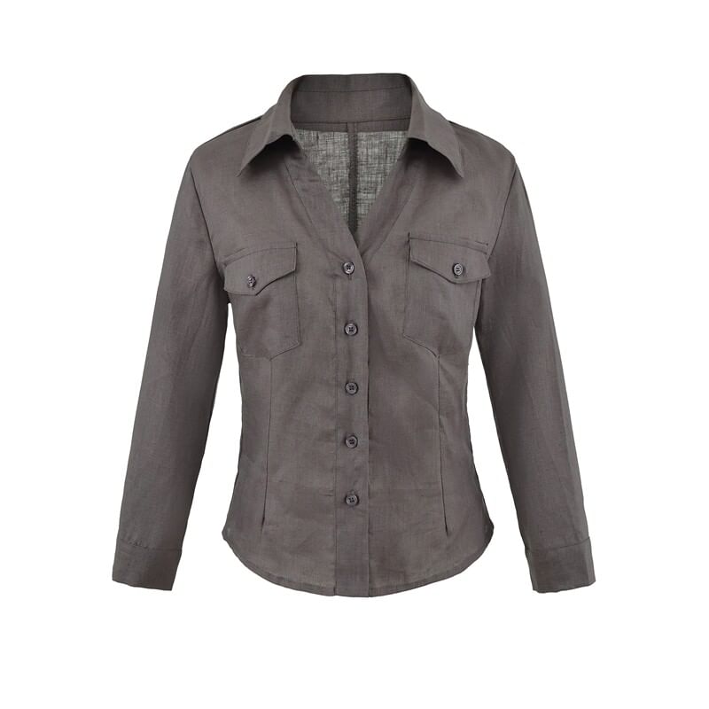 Solid Button-Down Shirt with Long Sleeves